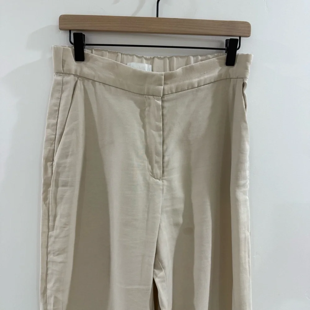 H&M tan linen-blend wide leg pant